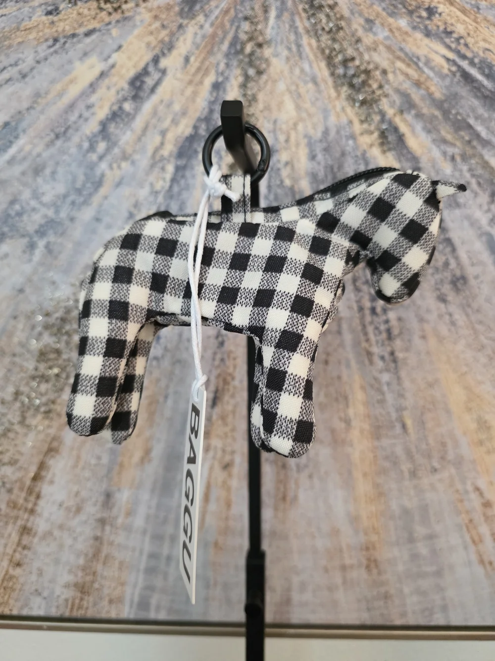 BAGGU Black & White Gingham Pony Coin Pouch Keychain